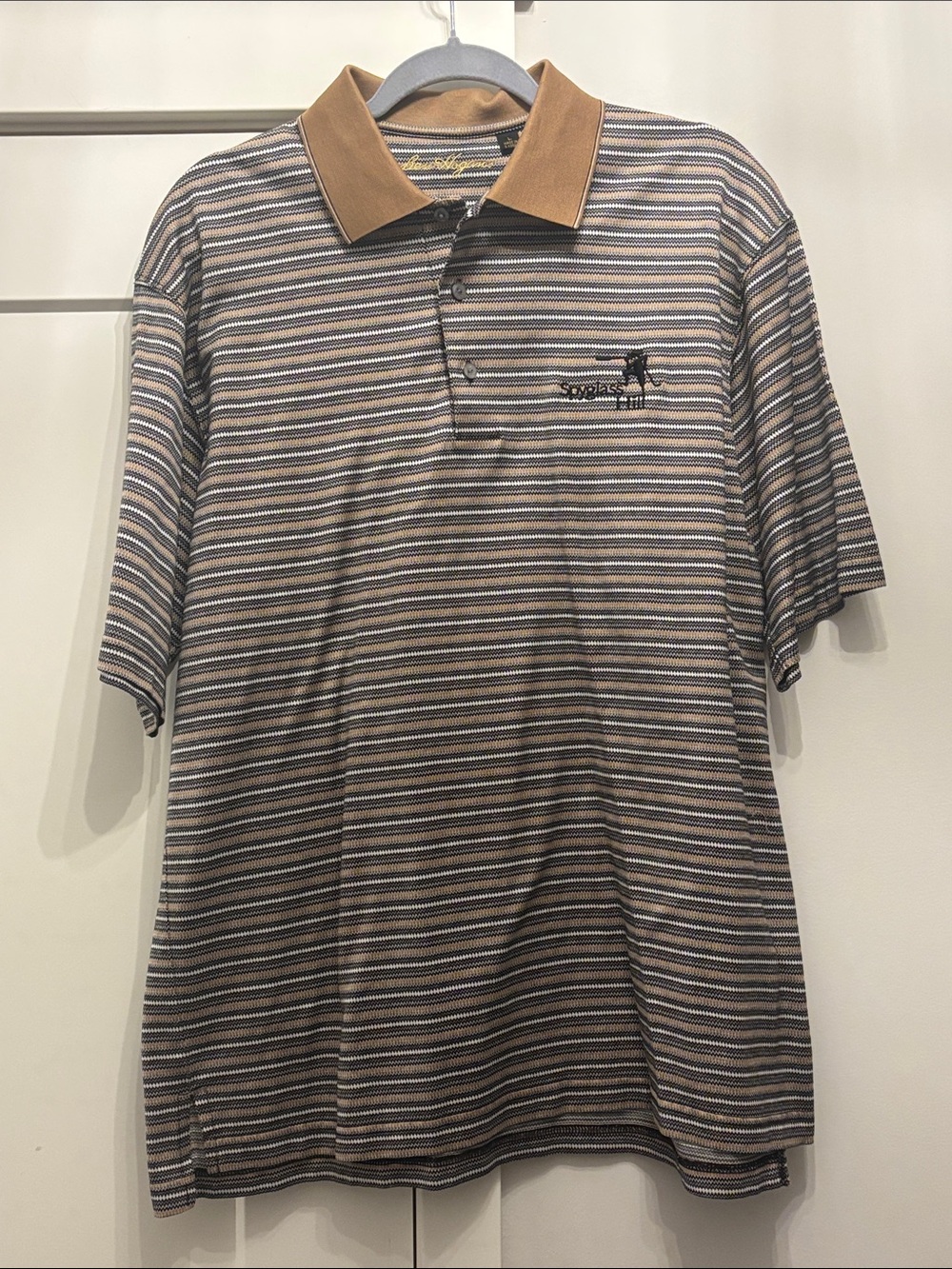 Hogan Striped Polo in Brown, Tan, Cream, and Gray